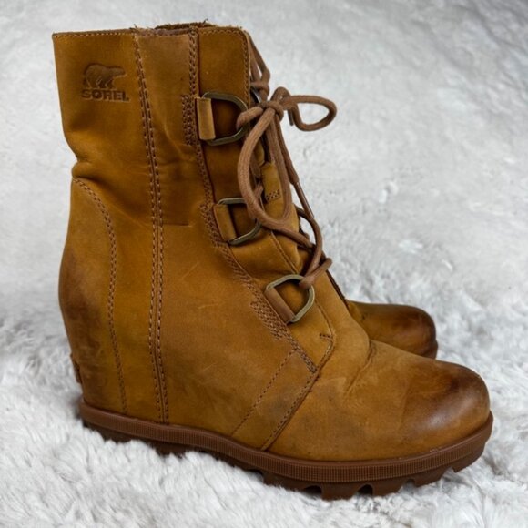 Sorel Boots Women's 7.5 Joan of Arctic Wedge II Carmel Brown Lace Up Waterproof - Picture 1 of 8